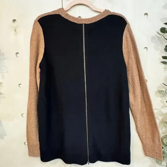 MADEWELL Back Zip Sweater SZ L NEW Brown Black Color Block Crewneck - Picture 5 of 12